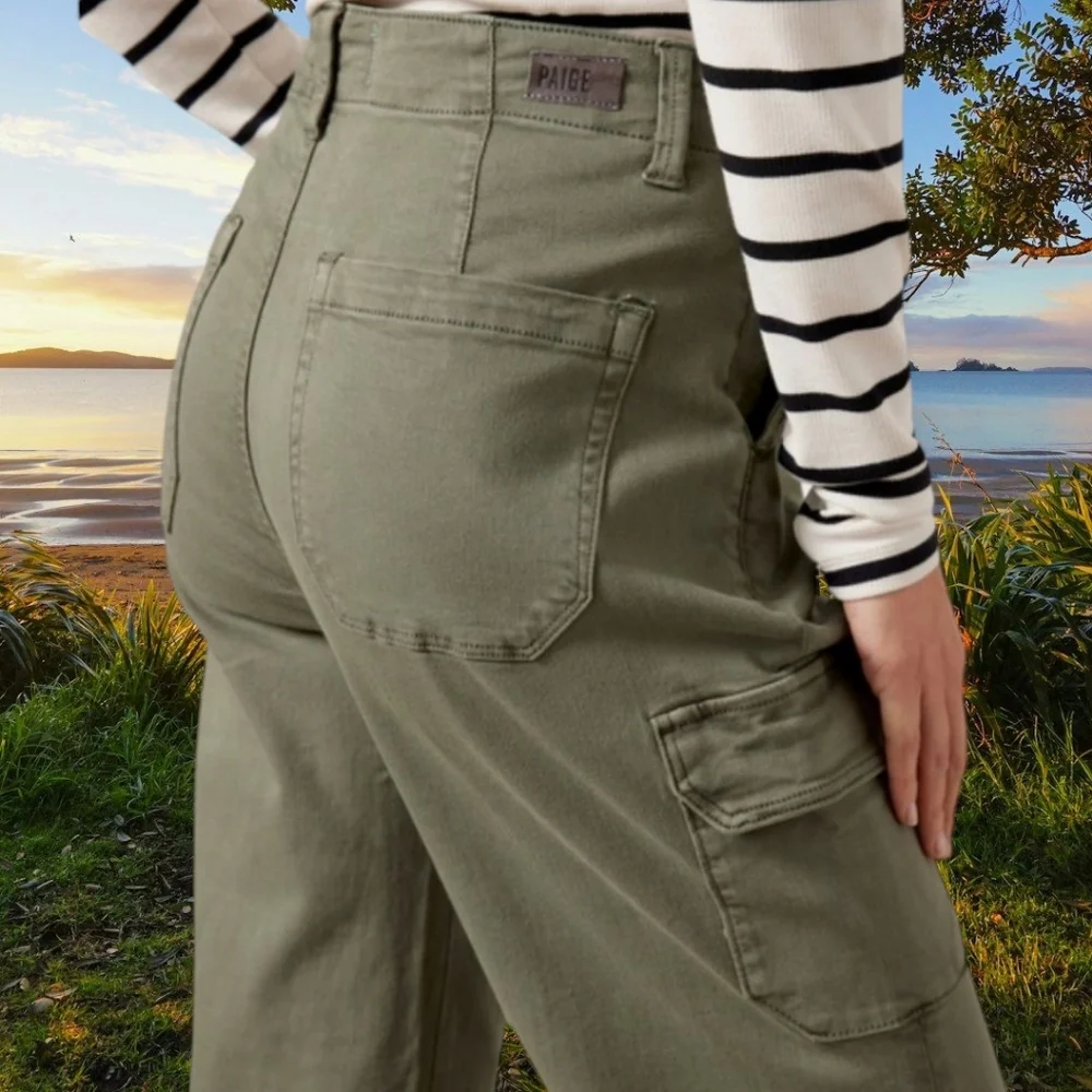 PAIGE Carly Wide Leg Cargo Pocket Jeans – Vintage Ivy Green, Size 32 (10-12) - Picture 5 of 16